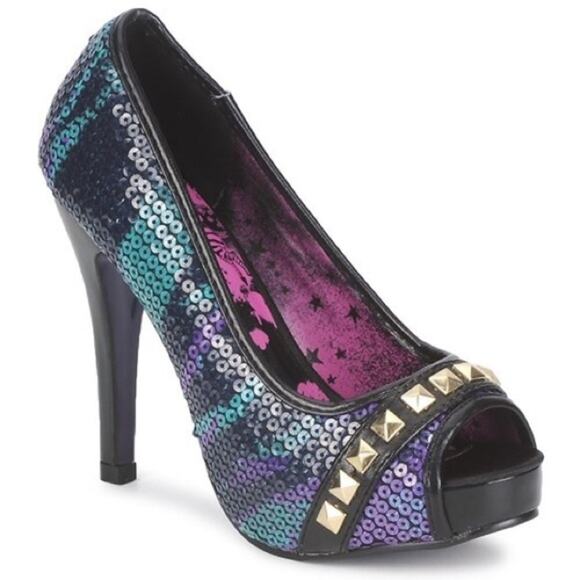 Iron Fist Ladies Debracorn Platform Heels in Purple Sequins Size 5 - Picture 1 of 16